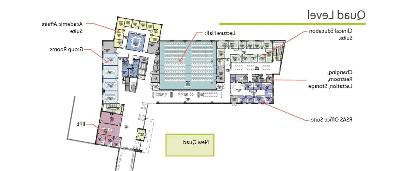 Map of the quad level for the upcoming U N E College of Osteopathic Medicine building